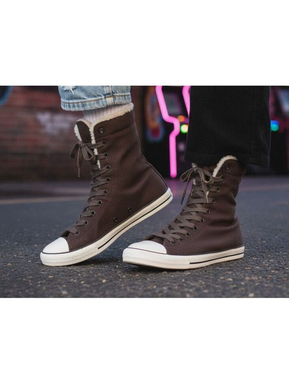 Converse All Star Wool Brown Fold Over High Top Boot Sneaker 6.5